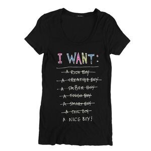 dirty violet Womens I Want Graphic T-Shirt, Black, NWT